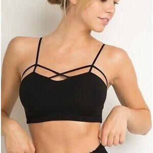 Abercrombie & Fitch A&F Womens Black Strappy Caged Yoga Cotton Bralette Medium